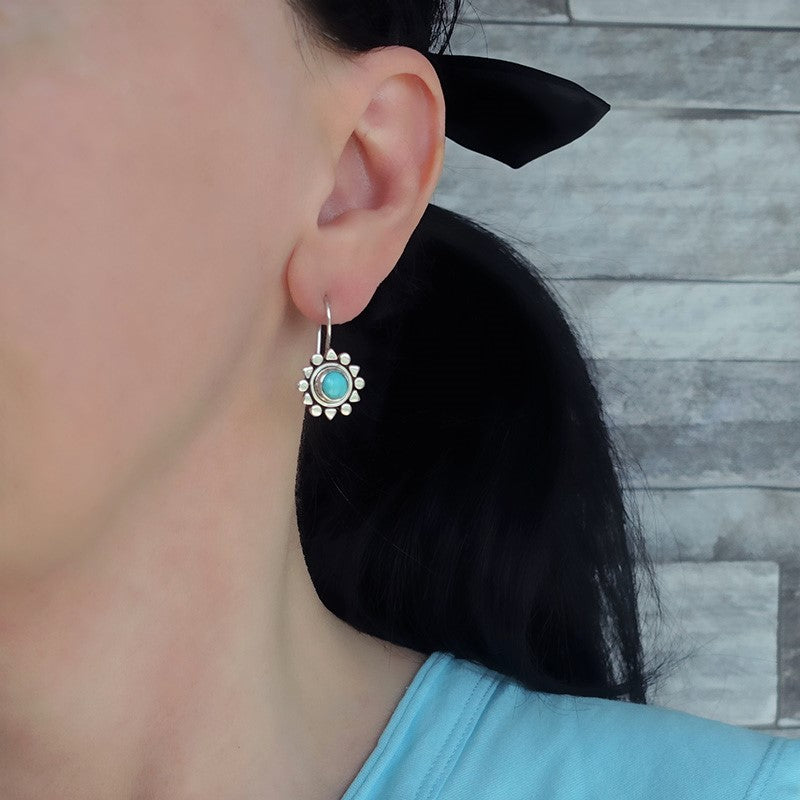 short sterling silver and turquoise sun drop earrings