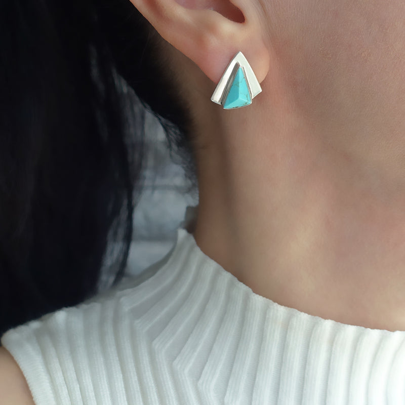 large turquoise triagle stud earrings