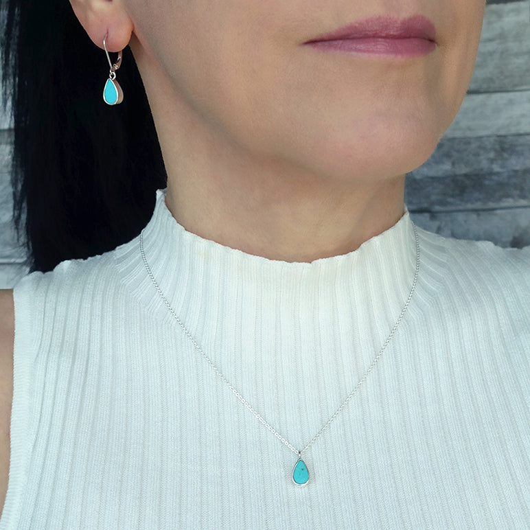 dainty turquoise teardrop pendant necklace