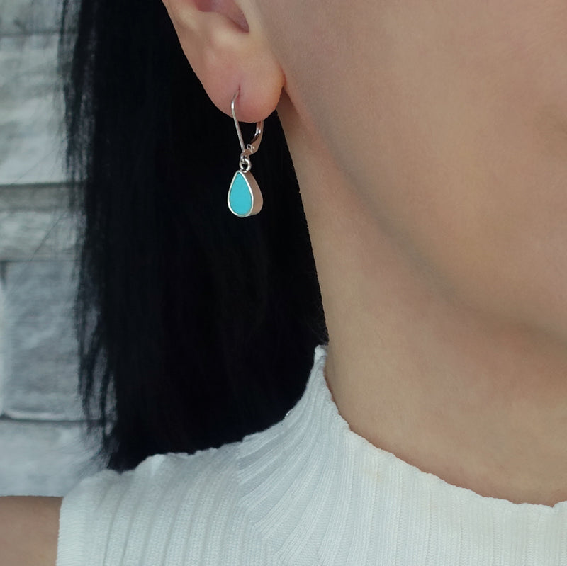 sterling silver turquoise leverback teardrop earrings