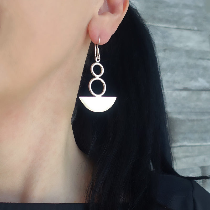 large sterling silver half moon dangle earrings