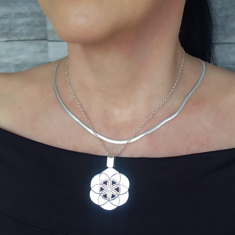 Mexican silver seed of life pendant necklace
