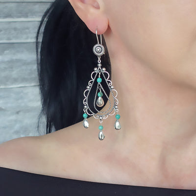 Mexican Silver Teardrop Chandelier Earrings