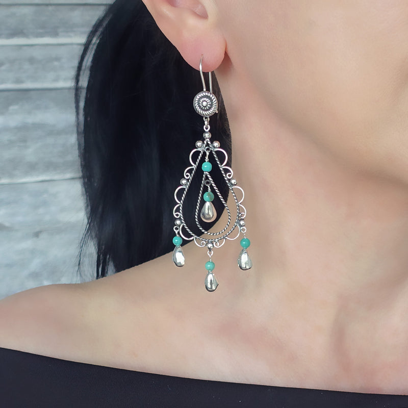 Mexican silver teardrop chandelier earrings