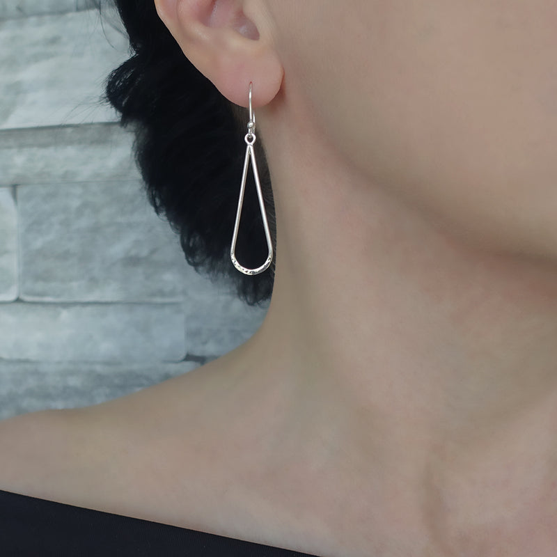 long sterling silver teardrop wire earrings