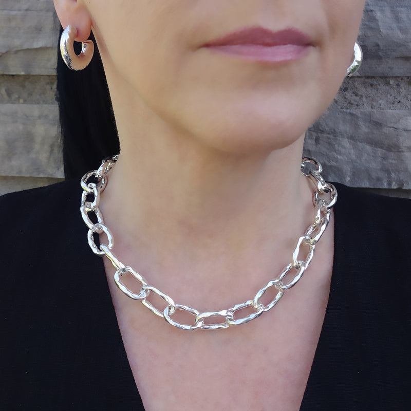 Taxco sterling silver textured link necklace