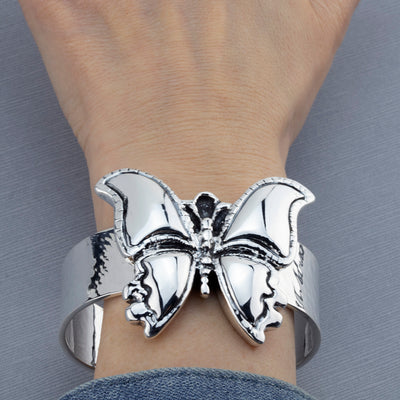 Large Electroformed Sterling Silver Butterfly Cuff Bracelet