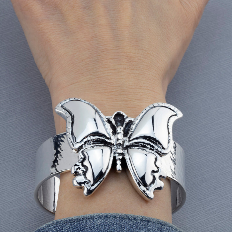 large electroformed sterling silver butterfly cuff bracelet