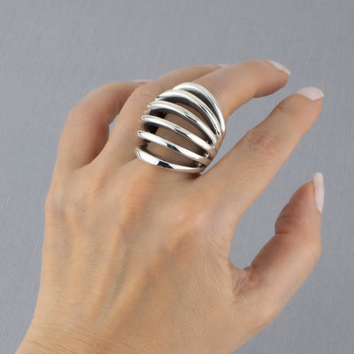 Big Chunky Silver Multi Band Statement Ring