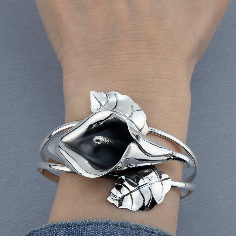 sterling silver calla lily cuff bracelet