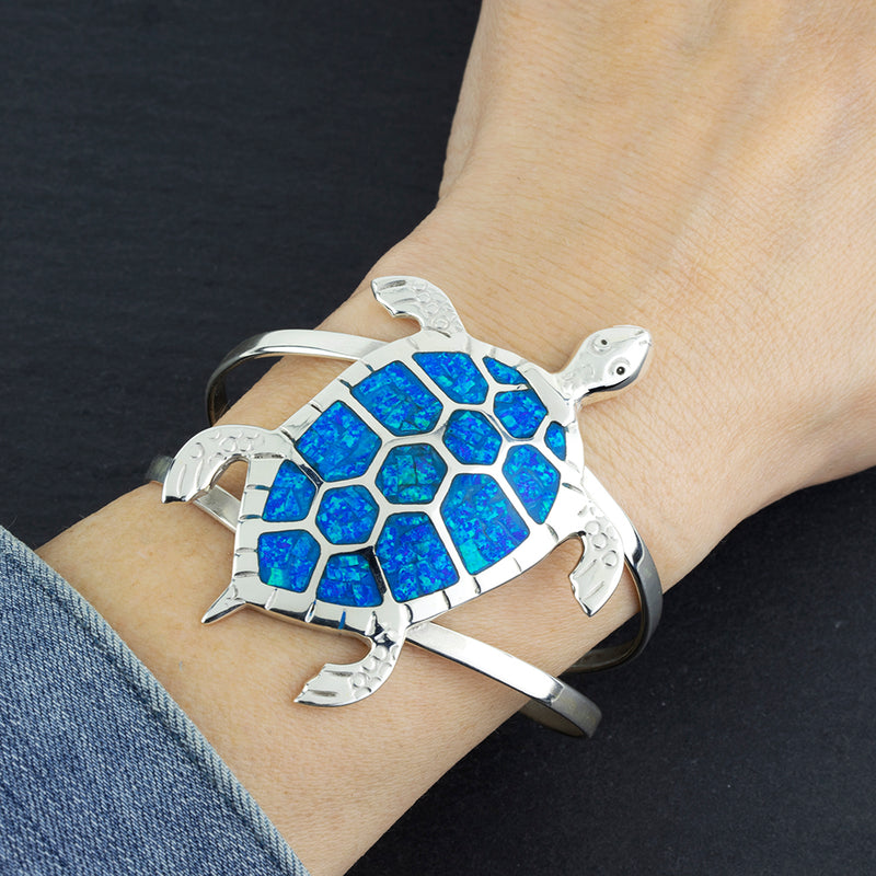 blue opal sea turtle cuff bracelet