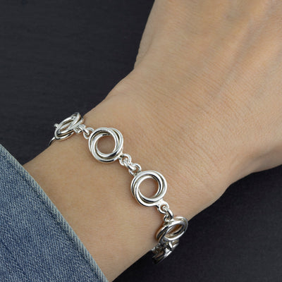 Sterling Silver Russian Ring Link Bracelet