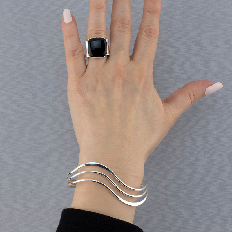chunky black obsidian wide band ring