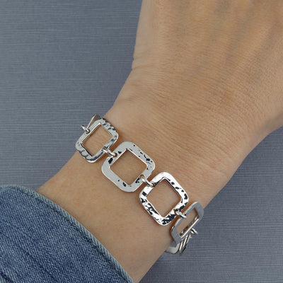 Hammered Silver Square Link Bracelet