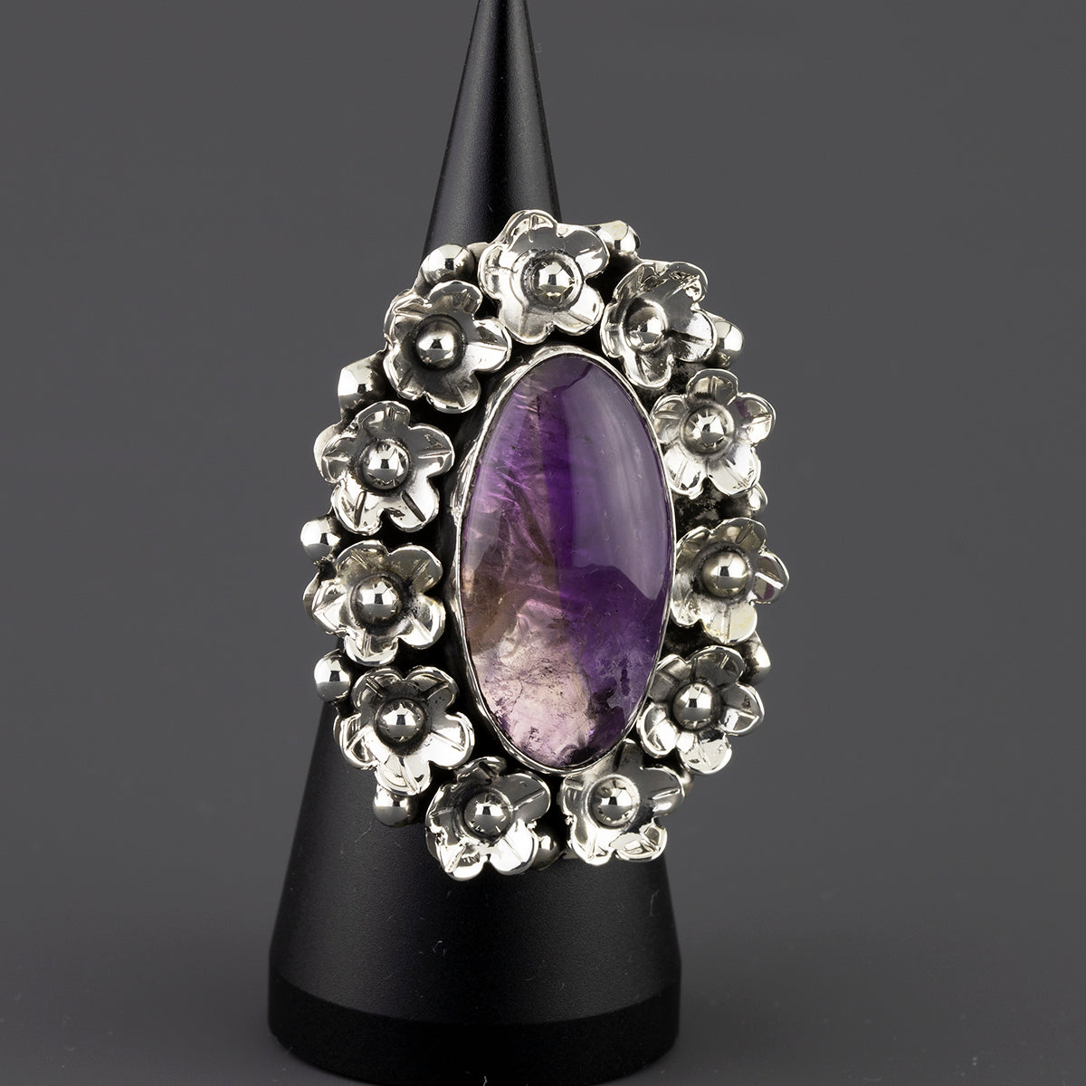 Amethyst Bloom Large Silver Ring