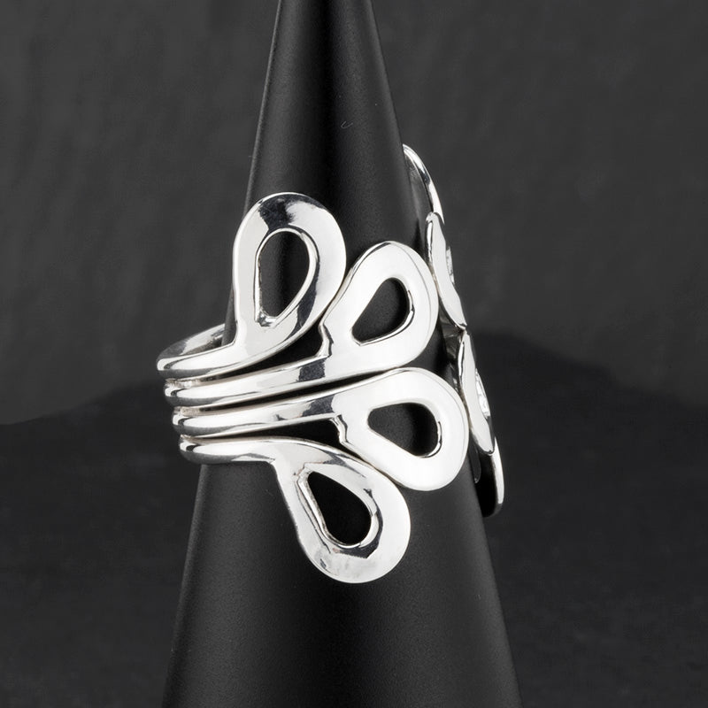 sterling silver open front floral petals ring