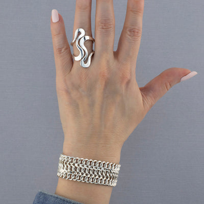 Sterling Silver Open Front Wiggle Statement Ring