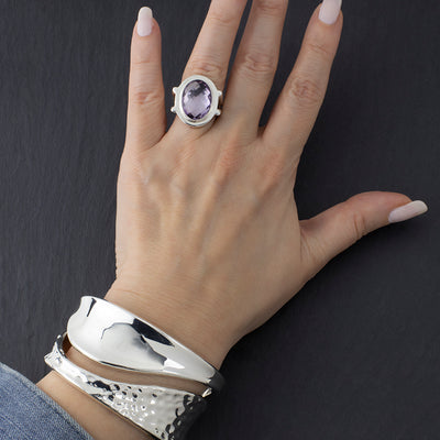 Sterling Silver and Oval Faceted Amethyst Ring