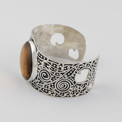 Large Mexican Silver and Amber Cuff Bracelet
