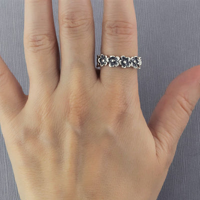 Mexican Silver Flower Band Ring