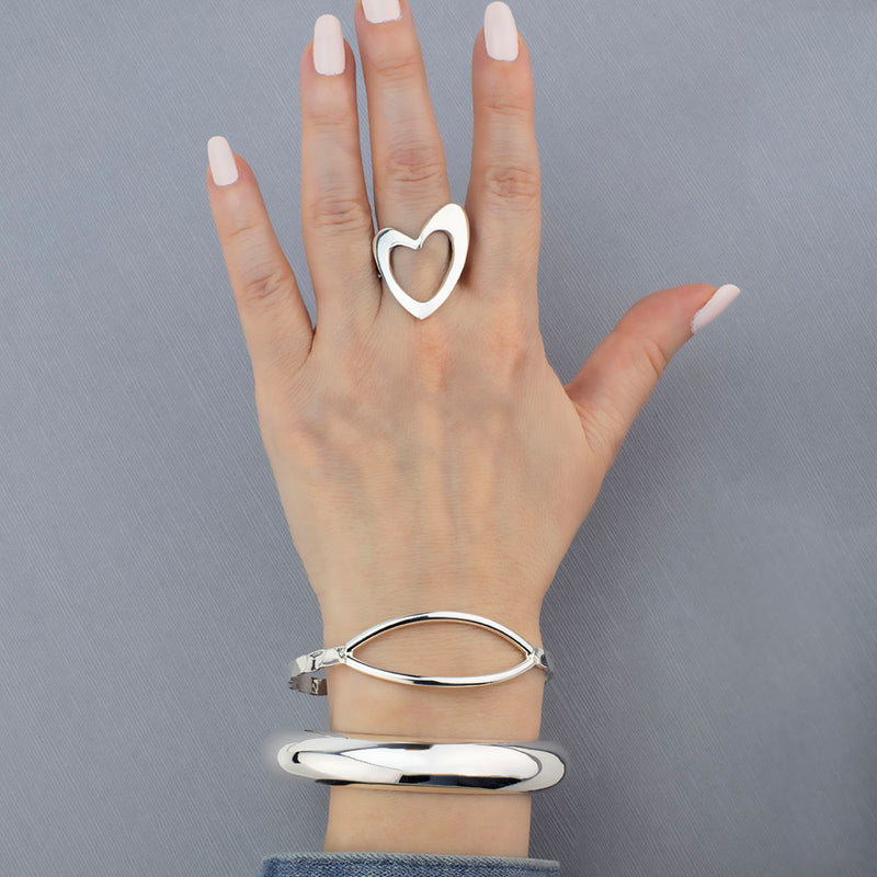 big sterling silver open heart ring