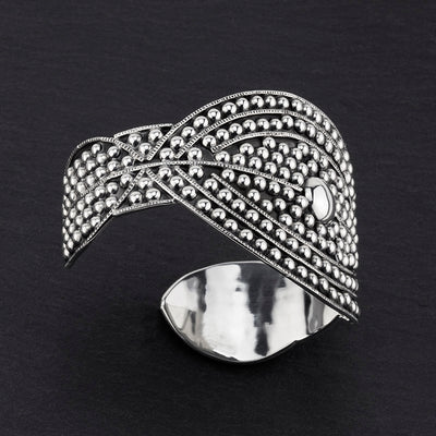 Large Mexican Silver Dotted Cuff Bracelet