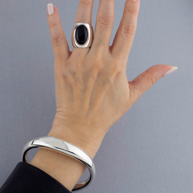 sterling silver and black onyx stone wide band ring