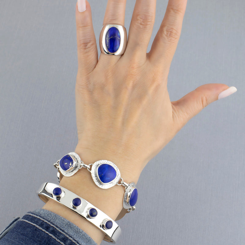 lapis lazuli extra wide band silver ring