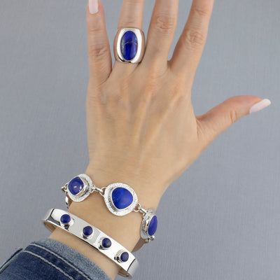 Genuine Lapis Lazuli and Sterling Silver Link Bracelet