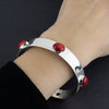 Sterling Silver and Red Coral Stone Bangle Bracelet