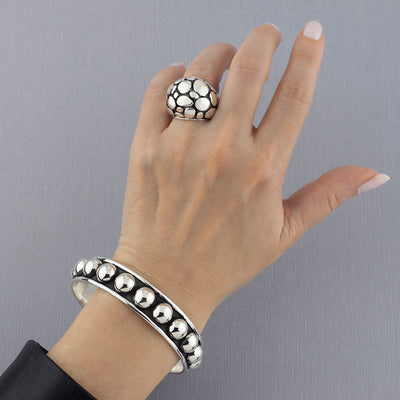 Chunky Taxco Silver Cobblestone Dome Ring