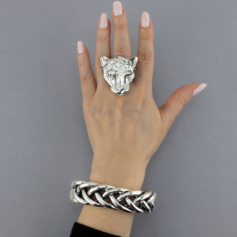 huge Mexican silver jaguar head ring