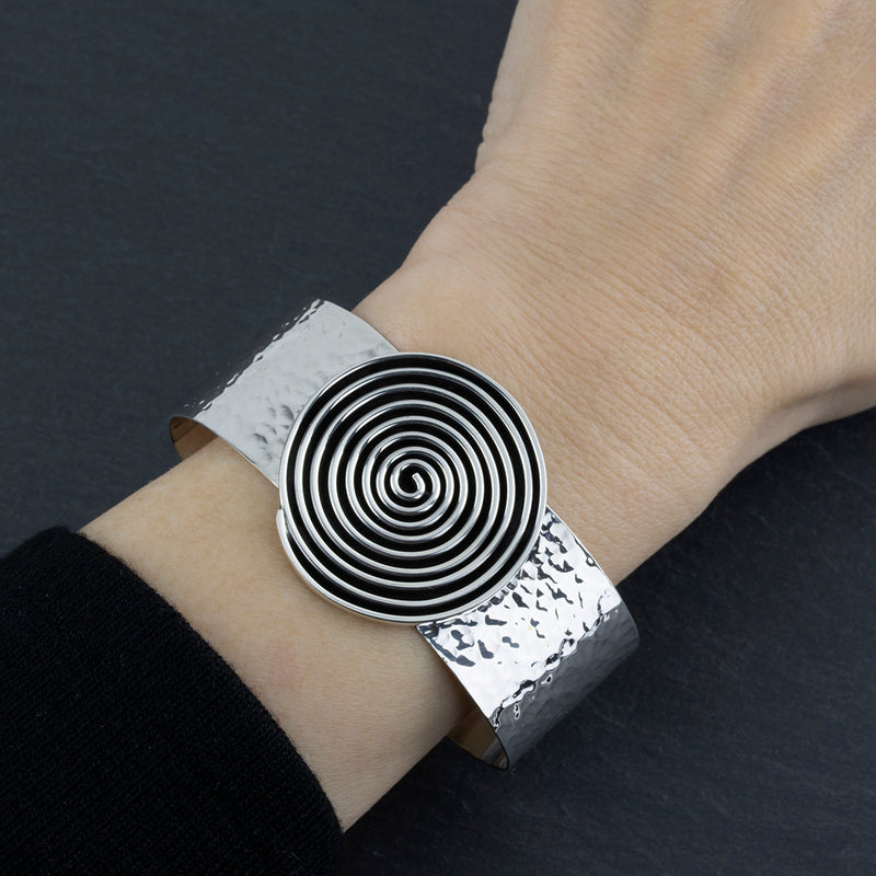 wide Mexican silver maze cuff bracelet