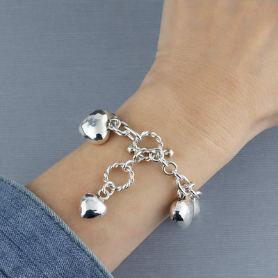 Sterling Silver Multi Heart Charm Bracelet