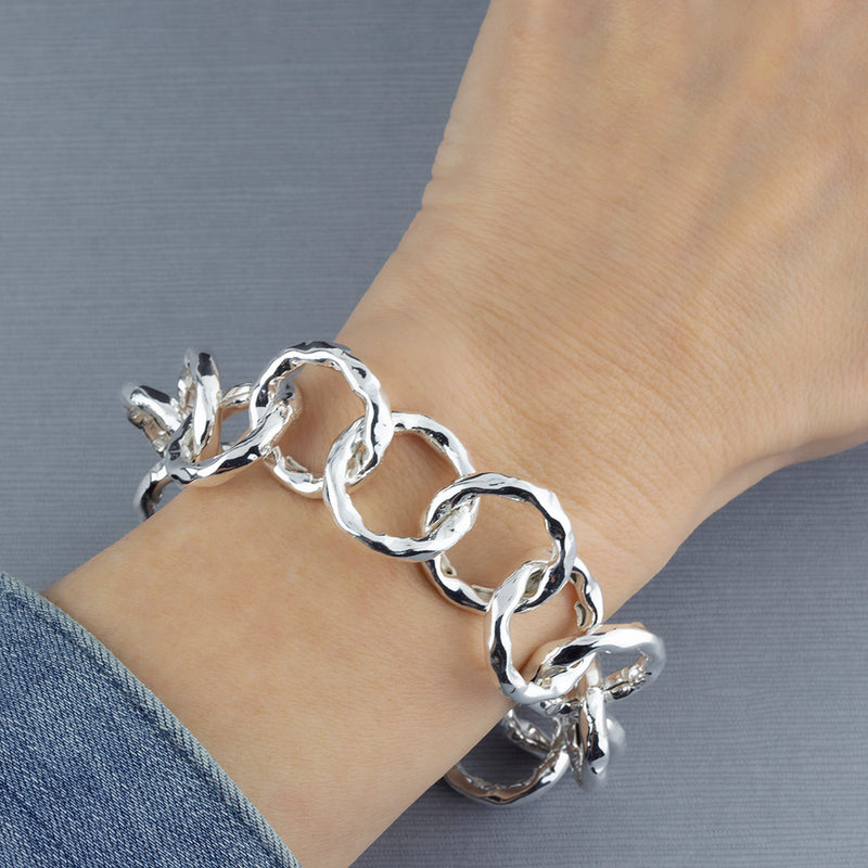 chunky sterling silver textured circle link bracelet