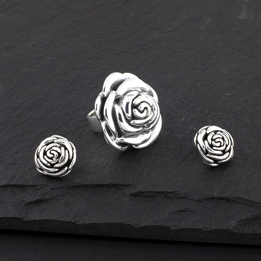 Chunky Mexican Silver Rose Statement Ring - Reveka Rose