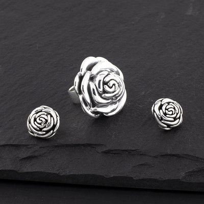 Chunky Mexican Silver Rose Statement Ring