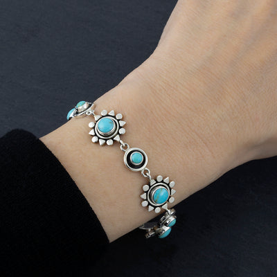 Mexican Silver and Turquoise Sun Bracelet