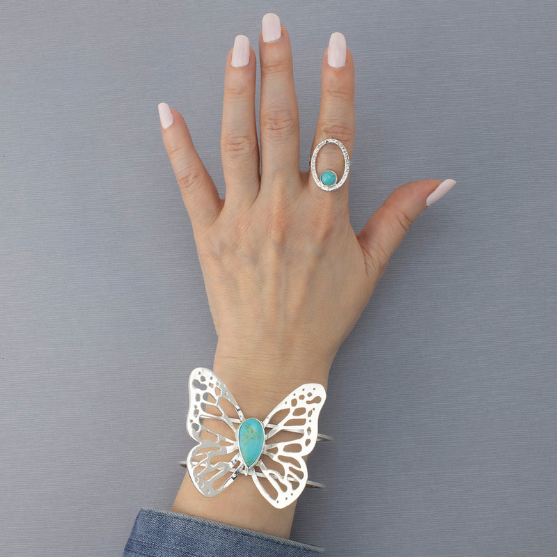 sterling silver and turquoise butterfly cuff bracelet