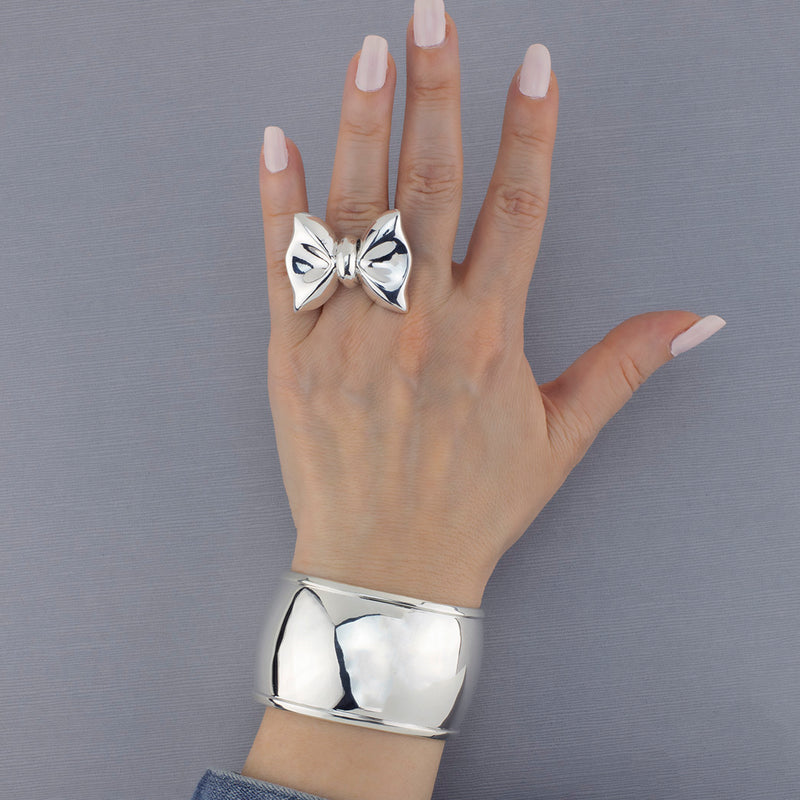 large sterling silver bow ring