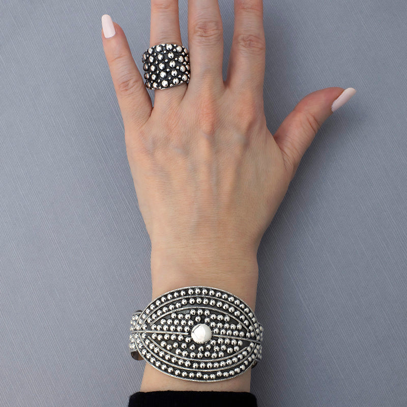 large Mexican silver dotted cuff bracelet