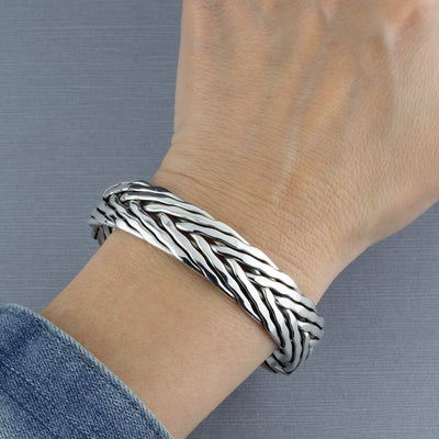 Taxco Mexico Silver Woven Cuff Bracelet