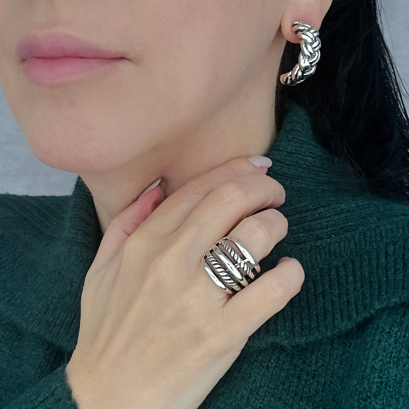 strata sterling silver wide band ring