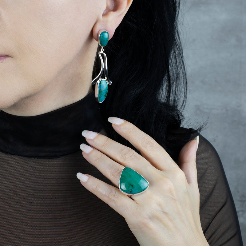 large silver and chrysocolla earrings