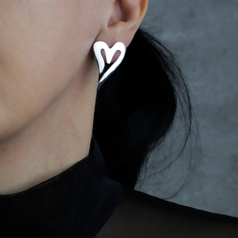 big sterling silver open heart stud earrings