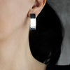 Hammered Silver Large Rectangle Stud Earrings