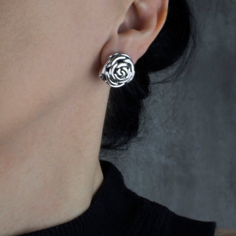 sterling silver rose stud earrings