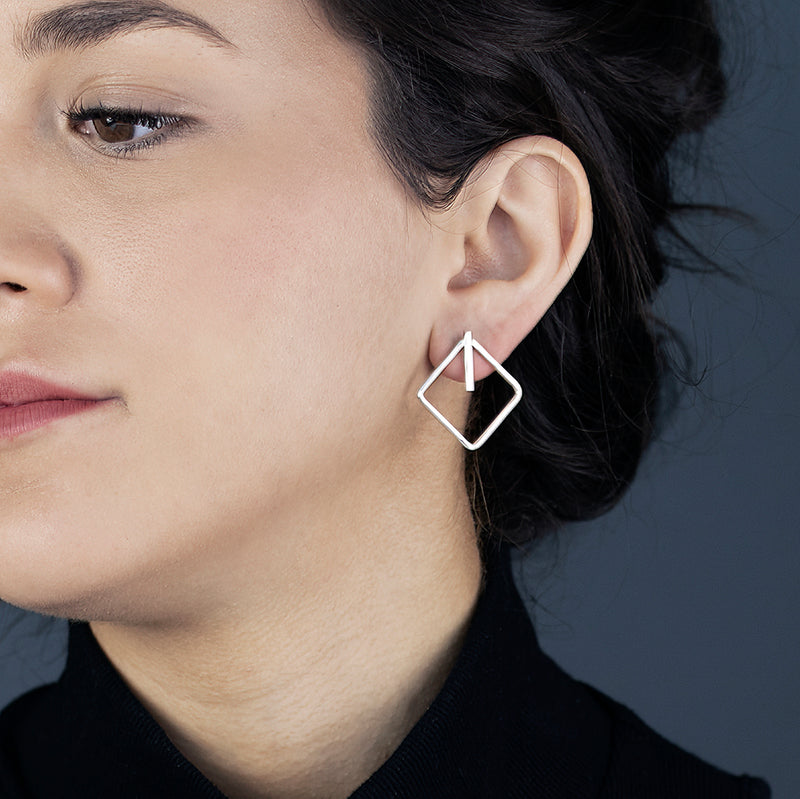 large sterling silver open square stud earrings
