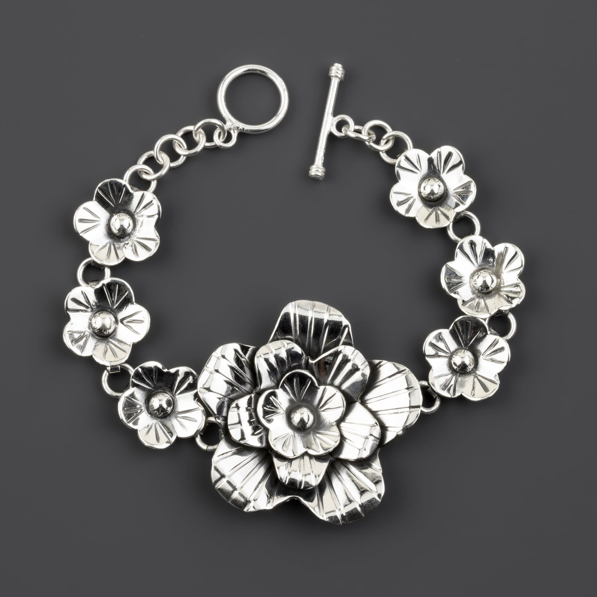 Taxco floral sterling silver bracelet