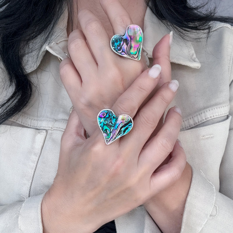 abalone shell heart ring